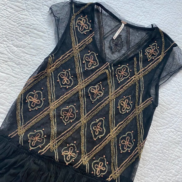 🖤 Free People Black Beaded Mesh Tunic Top - Picture 1 of 5